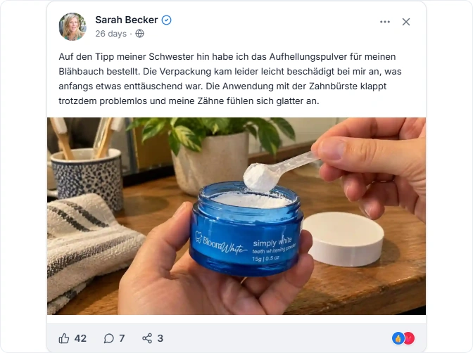 Bloom White Aufhellungs pulver Facebook Erfahrungen