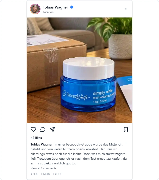 Bloom White Aufhellungs pulver Instagram Erfahrungen